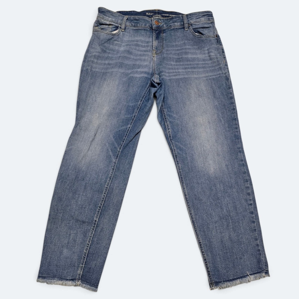 Old Navy Boyfriend Skinny Jeans Womens Size 16 Medium Wash Raw Hem Denim